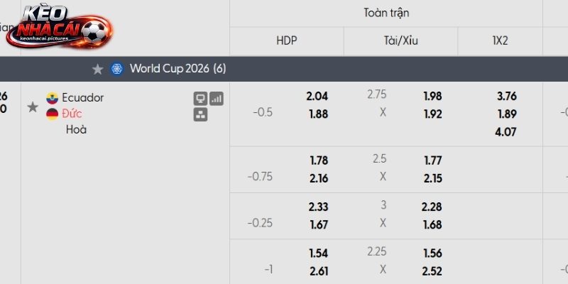 Soi kèo Ecuador vs Đức qua tỷ lệ
